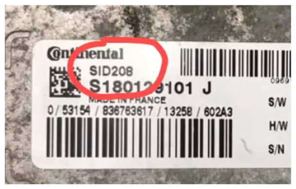 Etiqueta Continental con código SID208 marcado